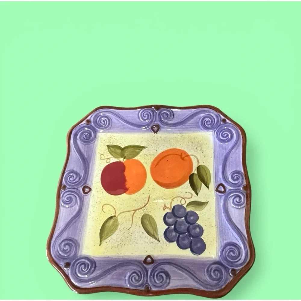 Tabletops Gallery‎ Medici Hand Painted Hand Crafted 8 Inch Square Fruit Plate